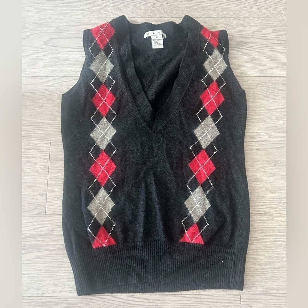 Cabi 100% Lambs Wool Vest Diamond Pattern Size M